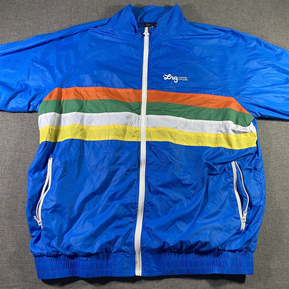 LRG Jacket Mens 2XL Windbreaker Full Zip Rainbow Stripe 20th Anniversary Nylon